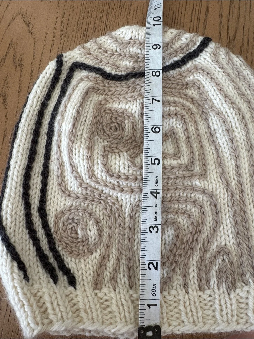 Pashin 100% Wool Handmade Nepal Knit Beanie Hat Cream Taupe Fair Isle Winter Cap